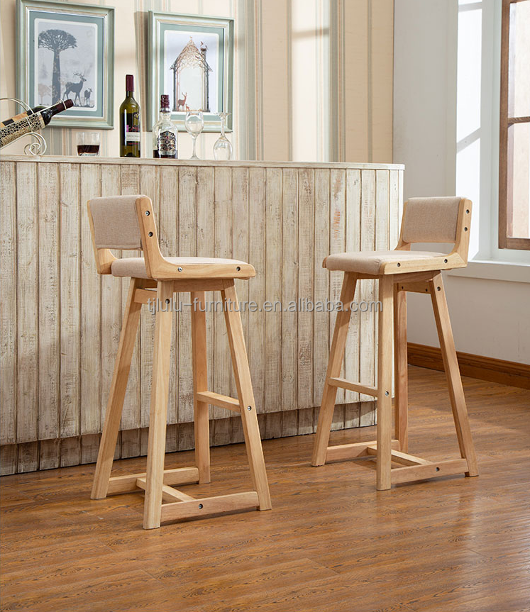 Natural Color Detachable Vintage Upholstered Solid Wood Bar Stool for Pub