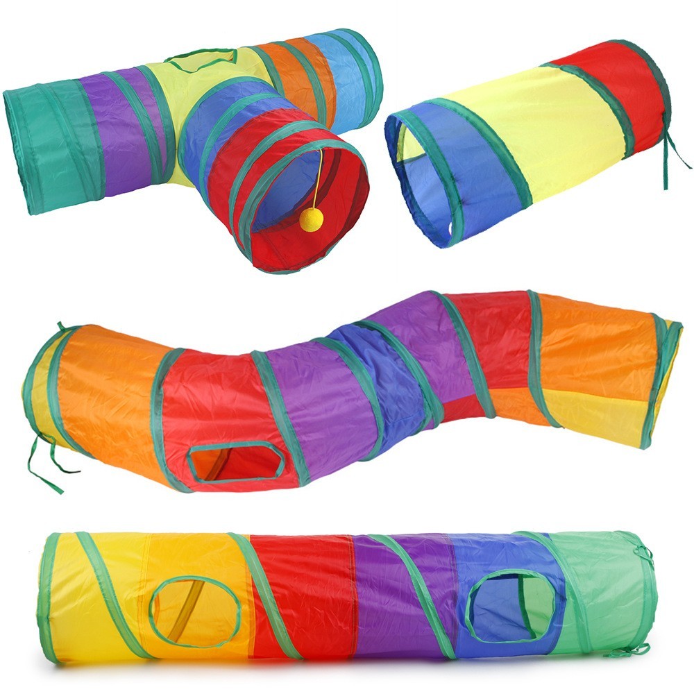 Pet Cat Tunnel Cat Rainbow Three-Way Interactive Cat Toy Drill Bucket Folding Cat Toy