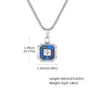 Custom Unisex Stainless Steel Pendant with Encrusted Lapis and Zircon Sparkle 10mm Diameter