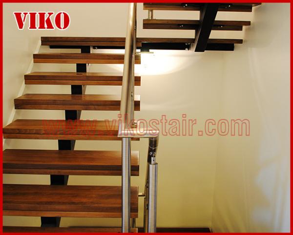 Straight Stringer Staircase VK51S Tread beech ,Railing tempered glass, Handrail
