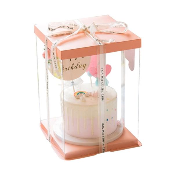 Factory Custom Eco Friendly Food Folders Box for 6 8 10 12 Inch Transparent Cake Box with Ribbon