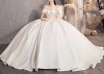 Women Gorgeous Custom Satin Bridal Gown / Beaded Mermaid Wedding Gown