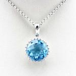 Sterling Silver Cable Chain 10mm Blue Topaz Cubic Zircon Pendant Necklace