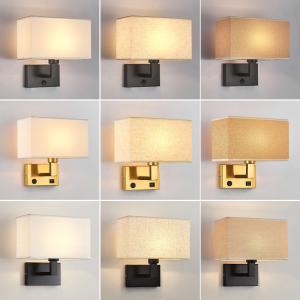 China Surface mounted hotel wall lamp bedroom indoor fabric shade bedroom bedhead wall light USB bedside wall light factory
