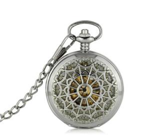 China Round Alloy Silver Pocket Watches Vintage Fashion Hollow Watches For Men factory