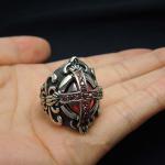 Men's Vintage Old Silver Plated Titanium Stainless Steel Ring Red Cubic Zircon