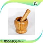 Handmade Spice Gadgets Bamboo Mortar And Pestle Shrink Wrap Packing