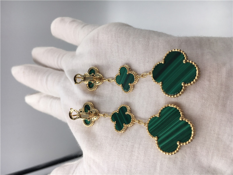 18K Gold Luxury jewe factory earrings 3 motifs malachite 18K yellow gold jewelry