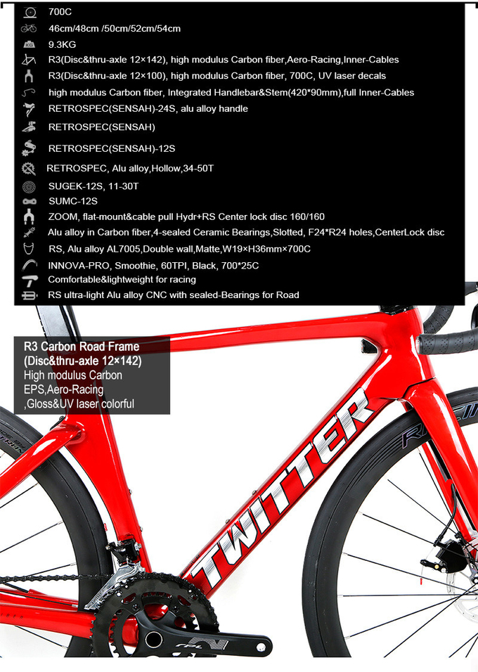 High Modulus T900 Full Carbon Fiber Road Bike 700C UV Laser Decals
