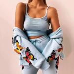 Casual Print Long Sleeve Cardigan Hoodie Sweatpants Women 2 Piece Sweatsuit