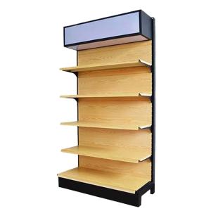 China New Design Wood Grain Supermarket Shelving Gondola Shelf Goods Shelves factory