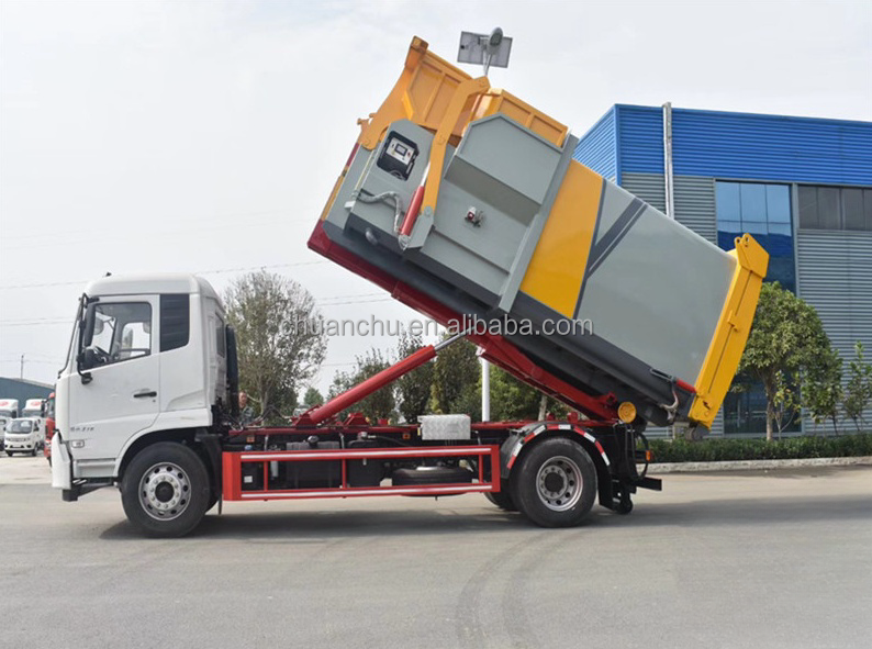 Dongfeng 5 Ton Hydraulic Lifter Hook Lift Waste Roll on Roll off Dumpster Truck With Bin Garbage Truck