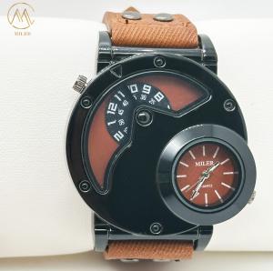China Precise Men Quartz Wrist Watch Double Movement With Denim Strap factory