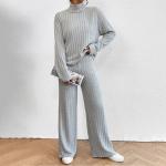 2024 Autumn and Winter Casual High Neck Knitted Long sleeved Sweater Set Women's