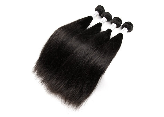 Black Remy Virgin Human Hair Extensions , Peruvian Straight Hair