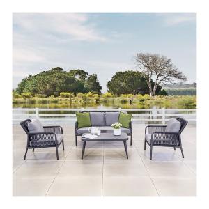 China Aluminum Frame AJUNION Rope Weave Garden Furniture Lounge Sofa Set with HPL Tabletop factory