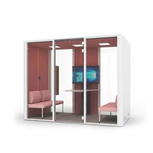 China 4 Person Soundproof Office Pod White Pink Ventilation Soundproof Meeting Booth factory