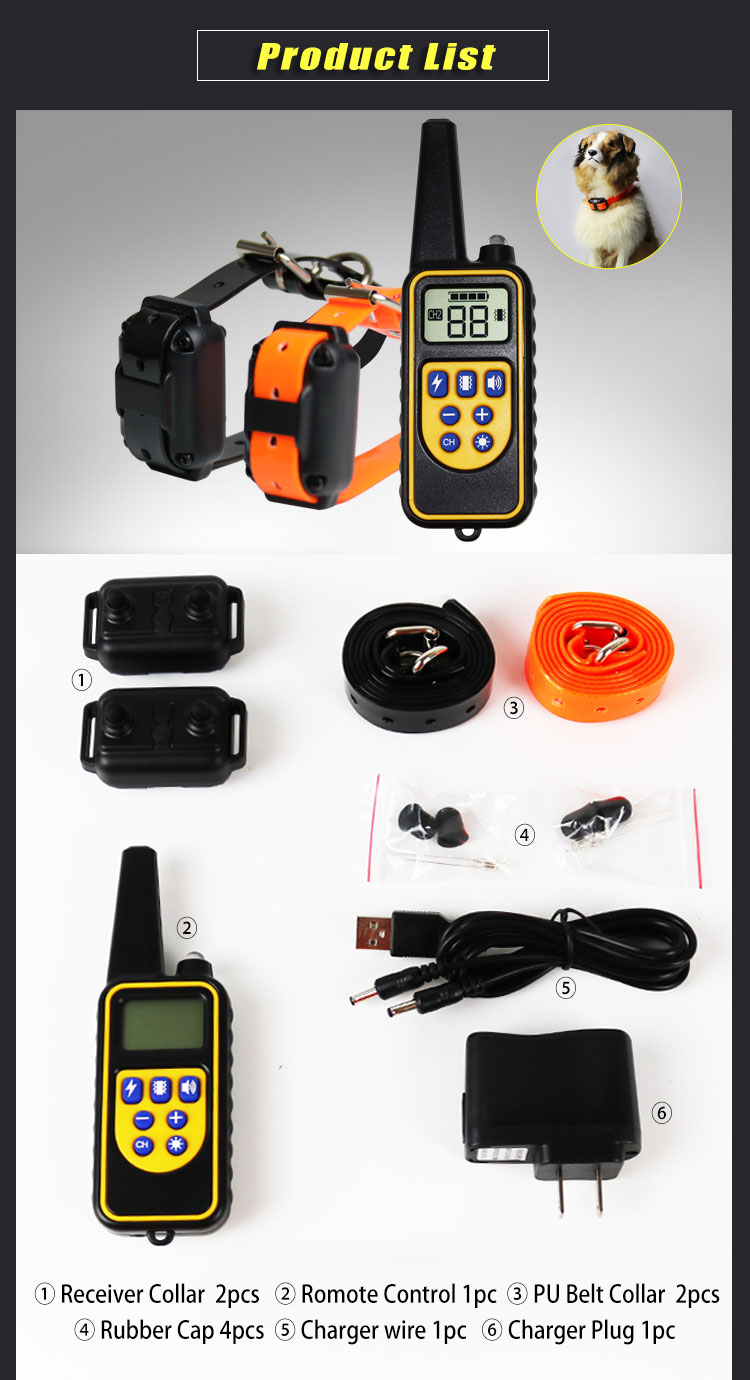 High Quality Waterproof Pet dog anti bark remote electric shock dog training collars 800m for 3 dogs