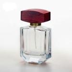 50ml Clear glass perfume bottle with cap and pump spray collarwith wooden caps