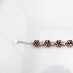 Sterling Silver Link Flower Garnet Cubic Zircon Tennis Bracelet(B01RED)