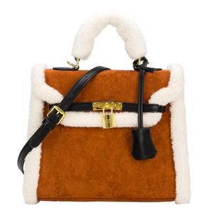 China 25cm Womens Leather Bag Lambswool O Plush Brown Velvet Bag factory