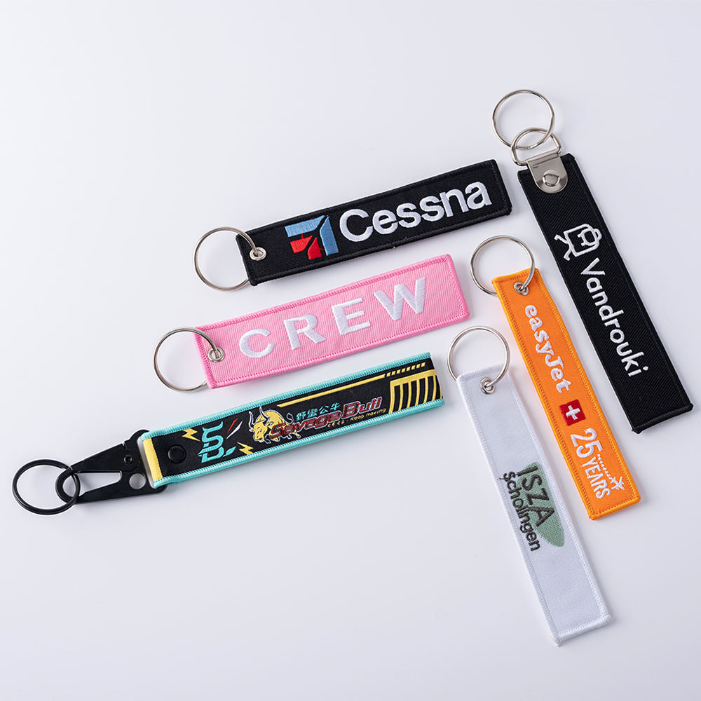 Superior Quality Customized Double Sided Chains Design Your Own Key Tag Fabric Embroidery Textile Key Chain
