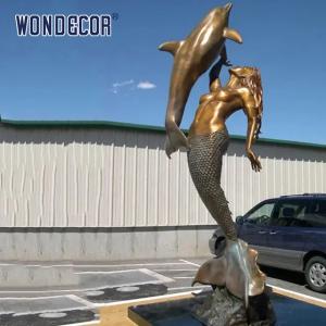 China Custom Life size in unique brass mermaid statue for garden decoration factory
