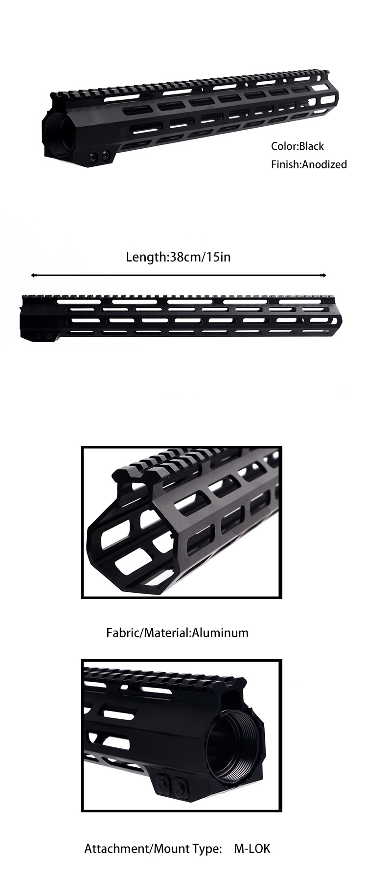 ANS Riflescopes Hunting Scope Optics 15" M Lok Handguard Picatinny Rail System