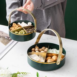 China Anti Rust 16cm Diameter Steel Fruit Basket With Golden Handle factory