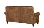 Rolled Arms 2 Seater Leather Sofa Vintage Tan Brown Color High Density Foam /