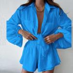 Solid Color Summer Casual Suit Fashion Flounces Shorts Shirt Suit
