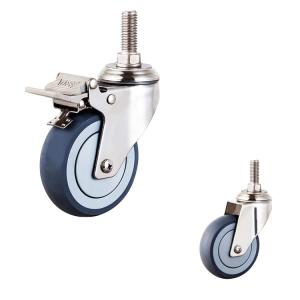 China 100x30mm 304SS TPR Threaded Stem Double Lock Medium Duty Caster Wheels factory