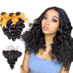 18 Inch Loose Wave Malaysian Hair Extensions / Virgin Hair Bundles With Lace