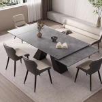 Rectangular Black Ceramic Extending Dining Table , Marble Metal Base Dining