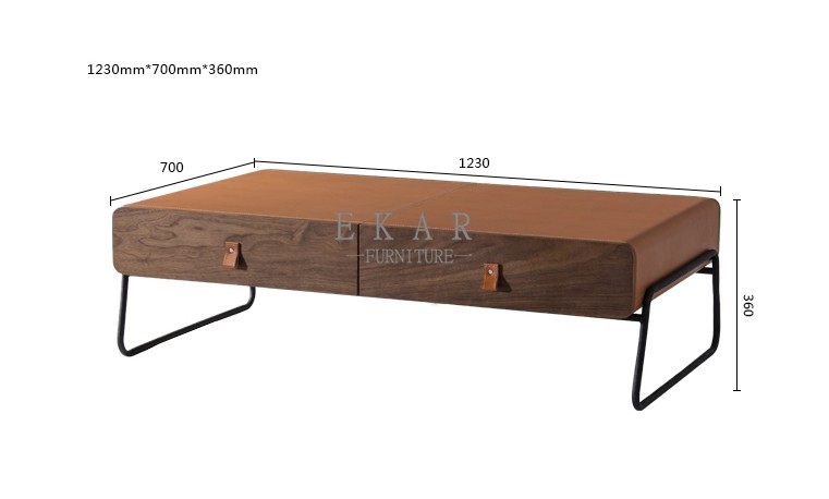 Italian Modern Style Fancy Leather Metal Legs Coffee Table