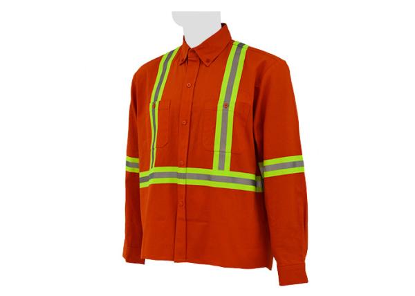 Men'S Pure Cotton Hi Vis Work Shirts , Long Sleeve Reflective Work Uniforms