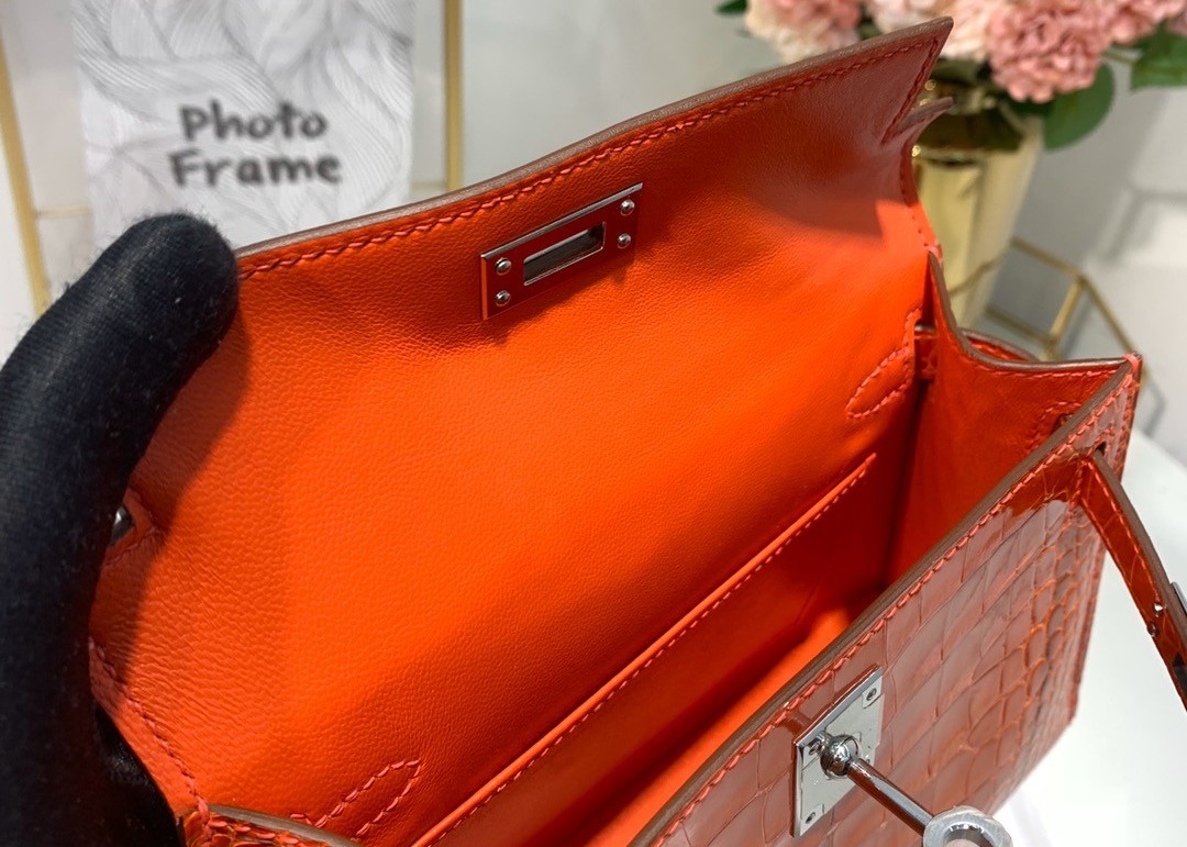 Orange Crocodile Skin Bag , 19cm Genuine Crocodile Leather Bag
