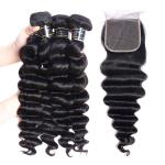 Loose Deep Wave Virgin Brazilian Human Hair Bundles With Closure No Tangle