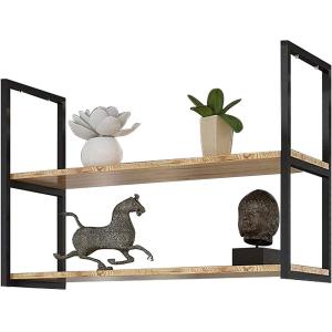 Steel Ceiling Shelf Mounted Wine Rack with European Style Iron Solid Wood