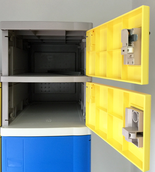ABS Material Keyless Security Lockers , 8 Tier Lockers Yellow Door For Factory