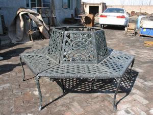 China Black Wrought Iron Round Metal Tree Seat Cast Iron Patio Bench Painting Finishing factory