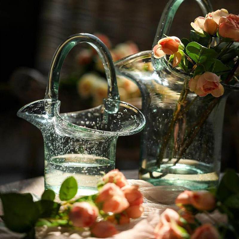 Clear Polished Baskets Hand Blown Decorative Glass Vases