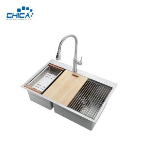 China SUS304 Stainless Steel Kitchen Sinks Double Bowl Handmade House Kitchen Sinks For House factory