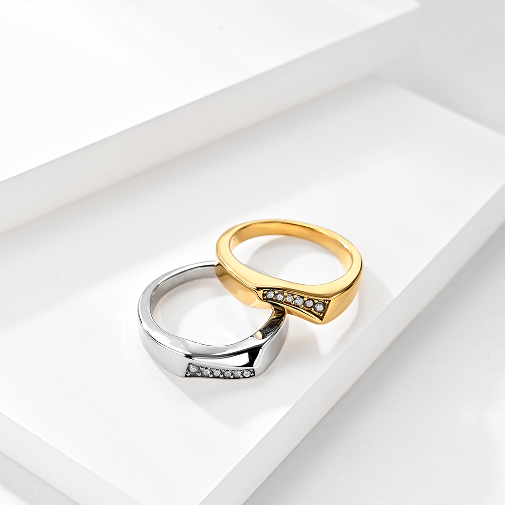 Gold Plated 316 Stainless Steel Ring Jewelry Men Stainless Steel Diamond Ring