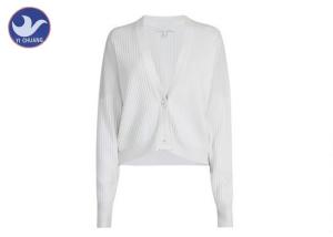 China Ribbed Buttons Up Womens Knit Cardigan Sweater Bat Drop Sleeves Anti - Shrink factory