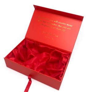 China Red Cardboard Gift Boxes Flip Top Rigid Festival With Red Ribbon factory