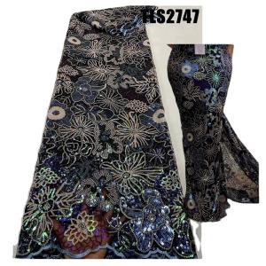 China African Sequins Lace Fabric Multi color Net Embroidery Tulle Lace Fabric For Nigerian Wedding Party Dress factory