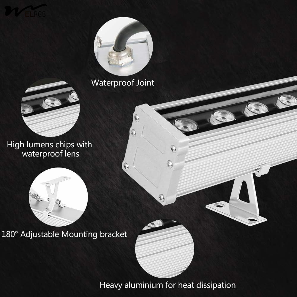 24W Linear Bar Light Dimmable 24V DC Outdoor Wall Washer IP65 Waterproof 2 Warm White