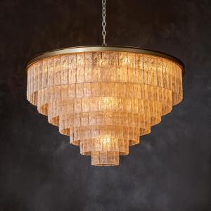 China Bark 7 Ring Round Ceiling Chandelier Pendant Light In Brass And Amber Glass factory