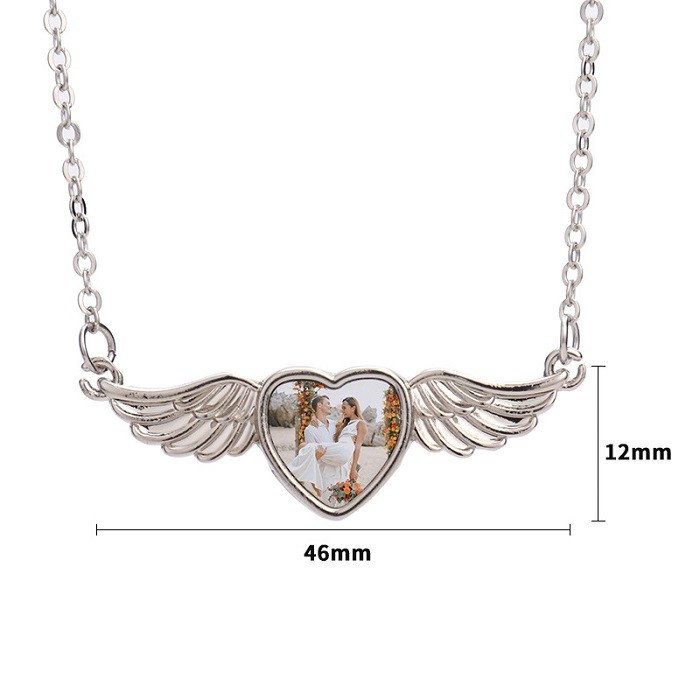 Personalized Sublimation Angel Wings Necklace Heart Shape Sublimation Necklace For Sublimation Printing